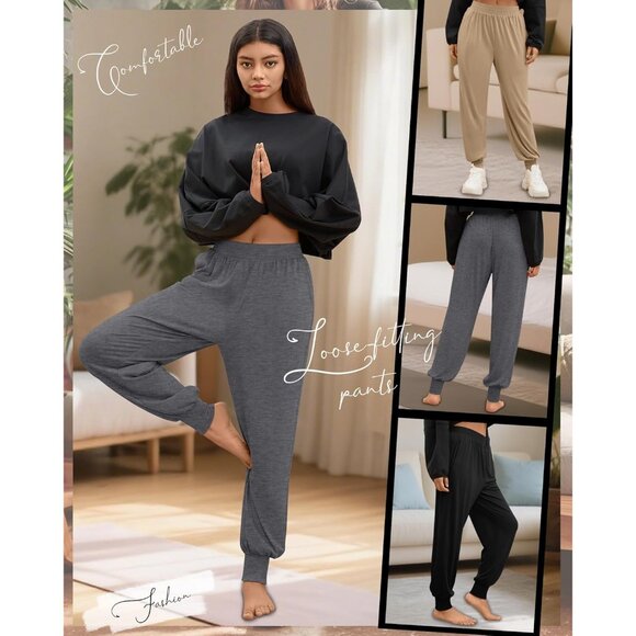 3 Pack Women's Lounge Joggers Loose Yoga Pants with Pockets High Waisted Sweatpa - Picture 6 of 6